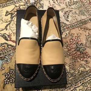 CHANEL Womens Espadrilles Brand New With Box Dust Bag Cap Toe CC  Beige Black